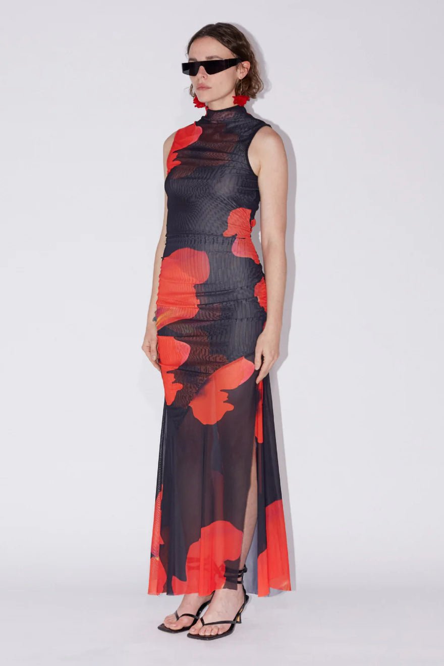 Saemdi Floral Printed Mesh Dress - Black Multi photo 2