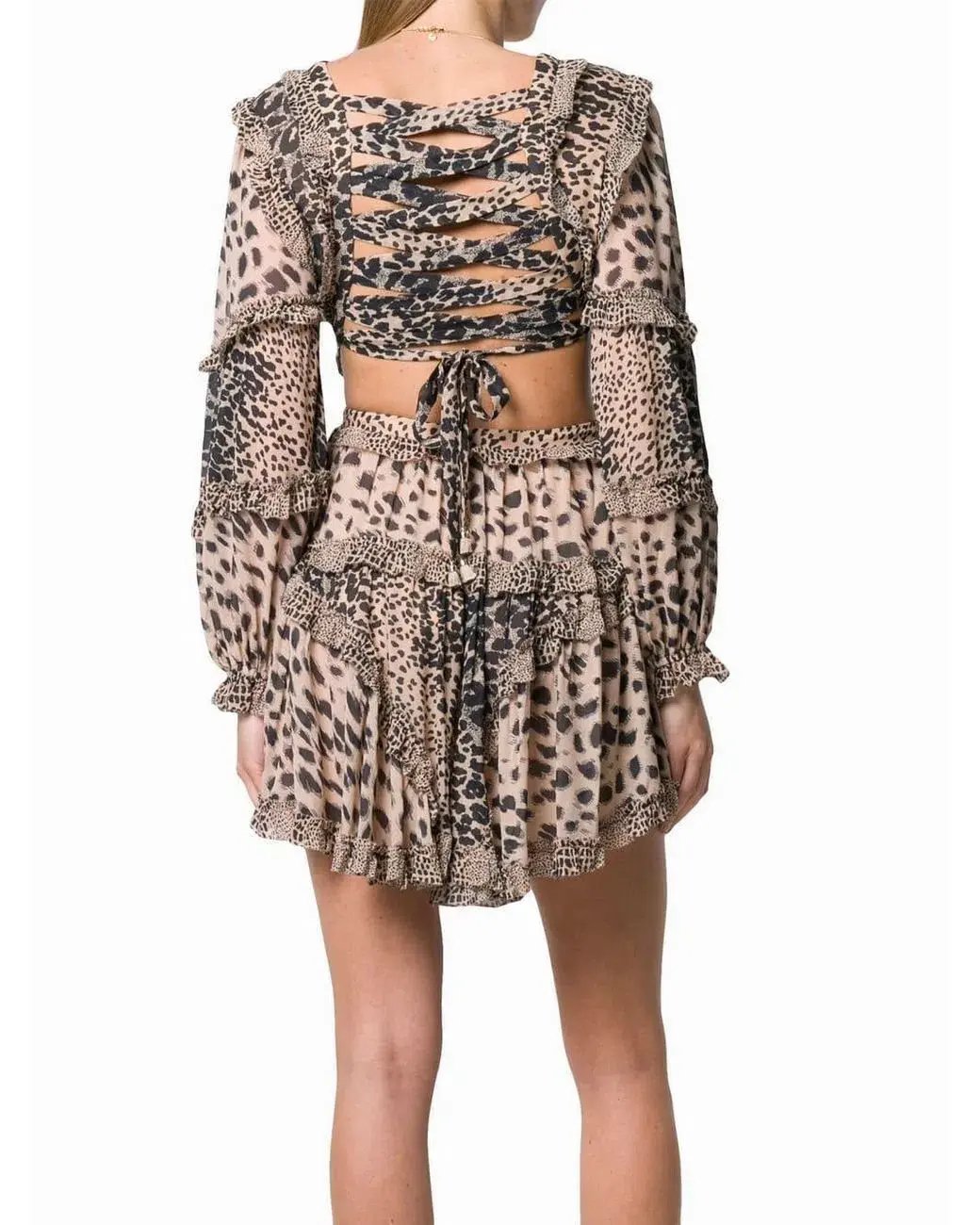 Zimmermann Allia Cut Out Mini Dress Spliced Animal Print Size 8 photo 2