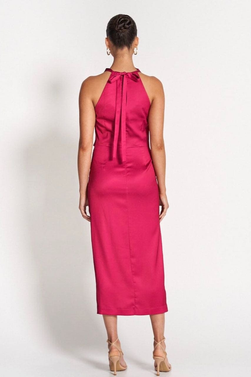 SOFIA THE LABEL AMELIE HIGH SATIN DRESS - PINK BERRY photo 4