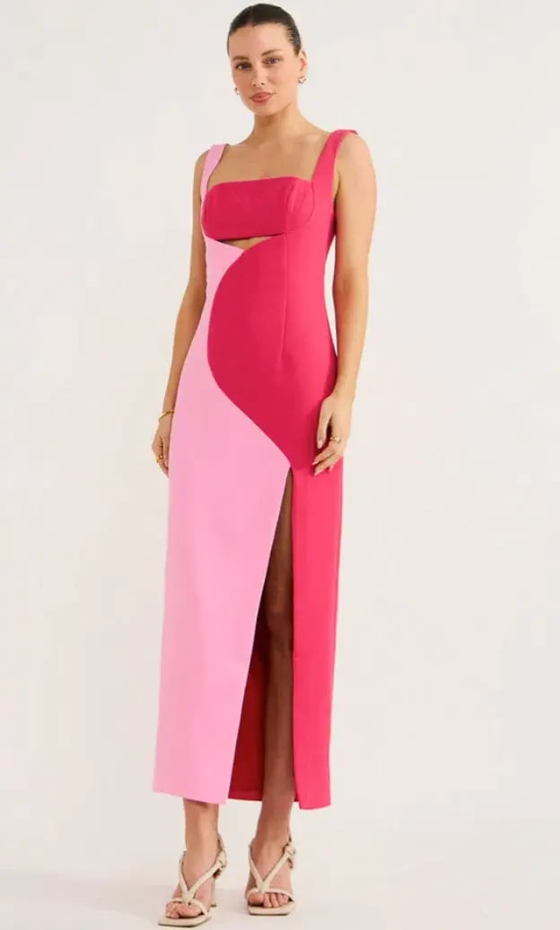 By Johnny Caterina Two Tone Curve Midi Dress Pink Size 10 photo 7