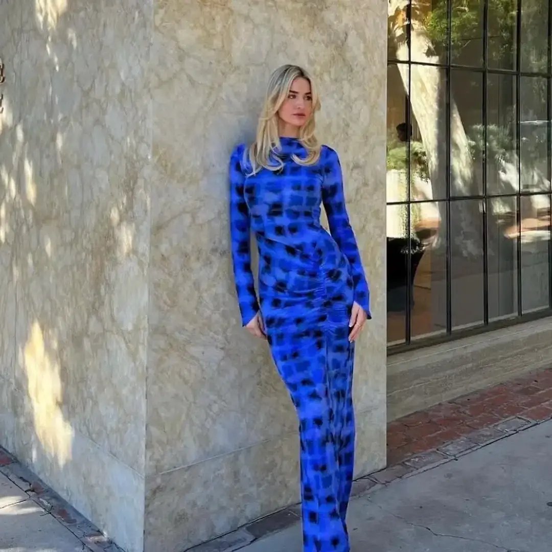 Suboo Shibori Long Sleeve Rouched Maxi Dress Blue Size M / AU 10 photo 4