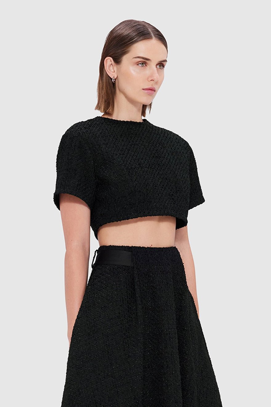 Leo Lin Indie Tweed Sleeve Top - Ebony photo 2