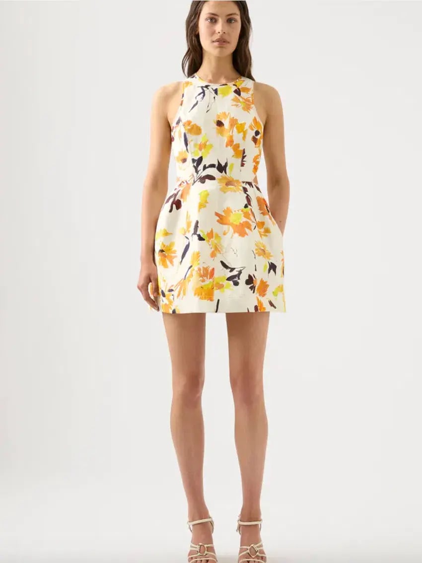 Aje Tulip Cut Out Mini Dress Pressed Sunflowers Size 8 photo 2