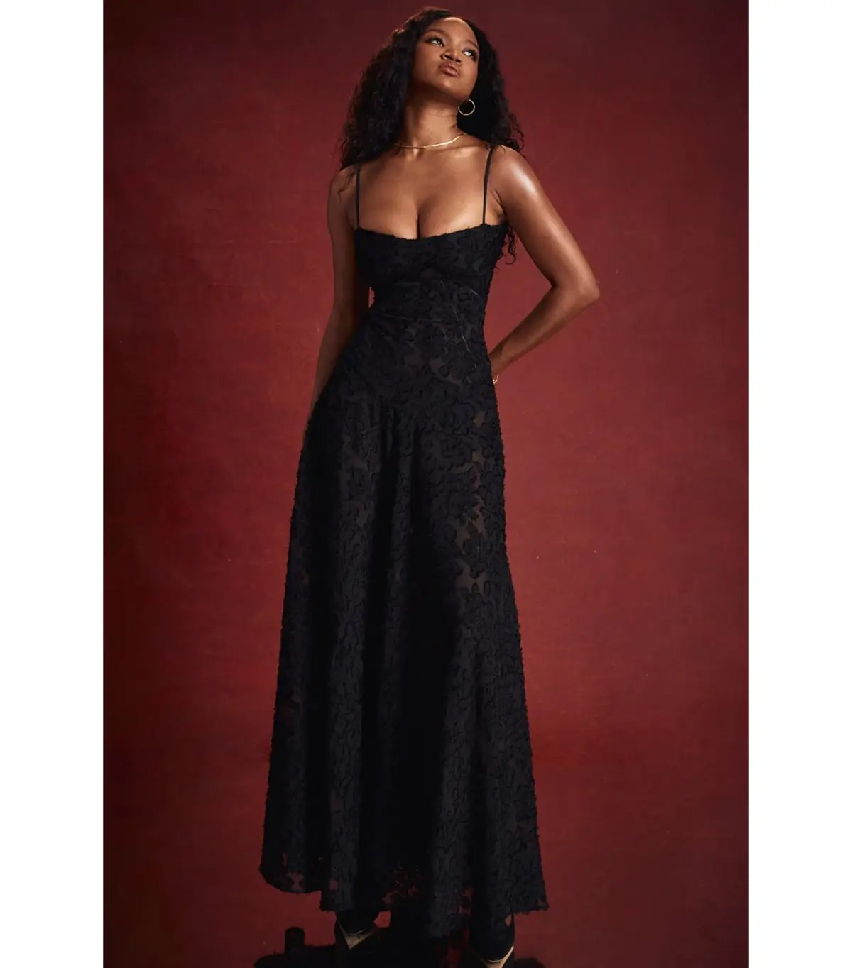 House Of CB Seren Floral Lace Back Maxi Dress Black Size AU 6 photo 4
