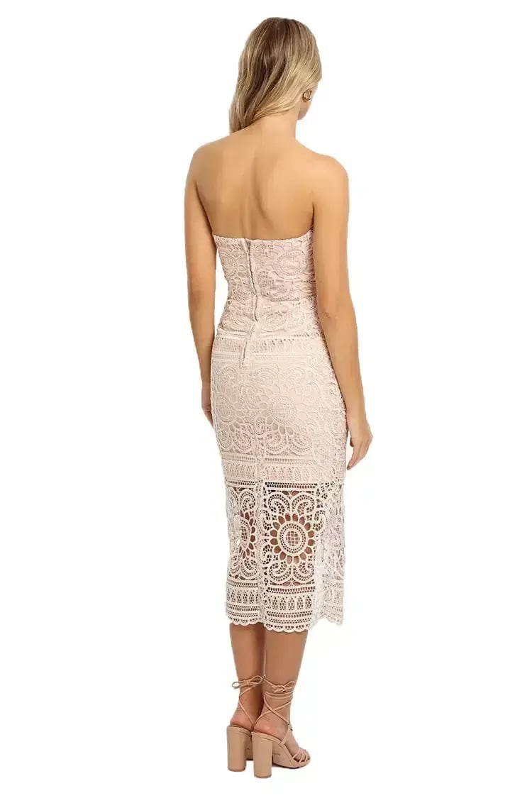 Nicholas Blush Geo Floral Lace Strapless Dress Pink Size 6 photo 3