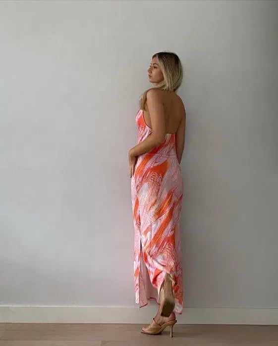 Karen Millen Optical Print Midi Halter Dress Orange Size XS / AU 6 photo 4