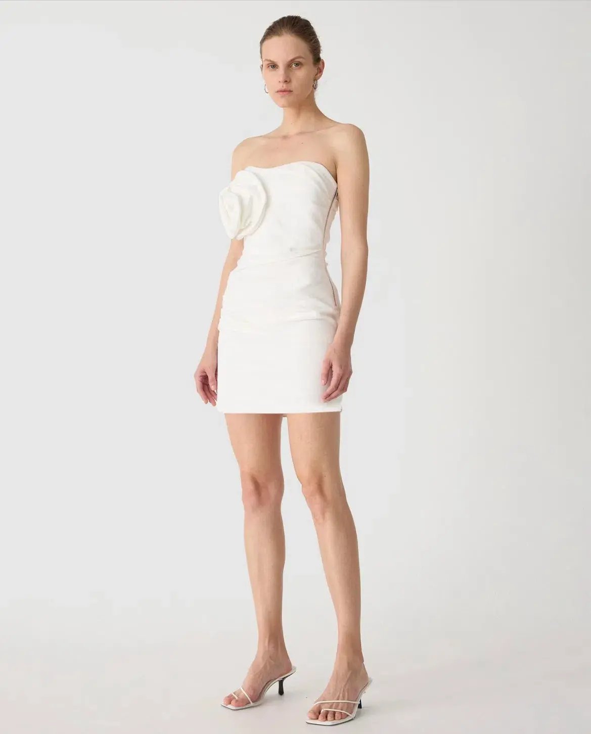 Misha Mercedes Rosette Cotton Sateen Mini Dress White Size S/Au 8 photo 2
