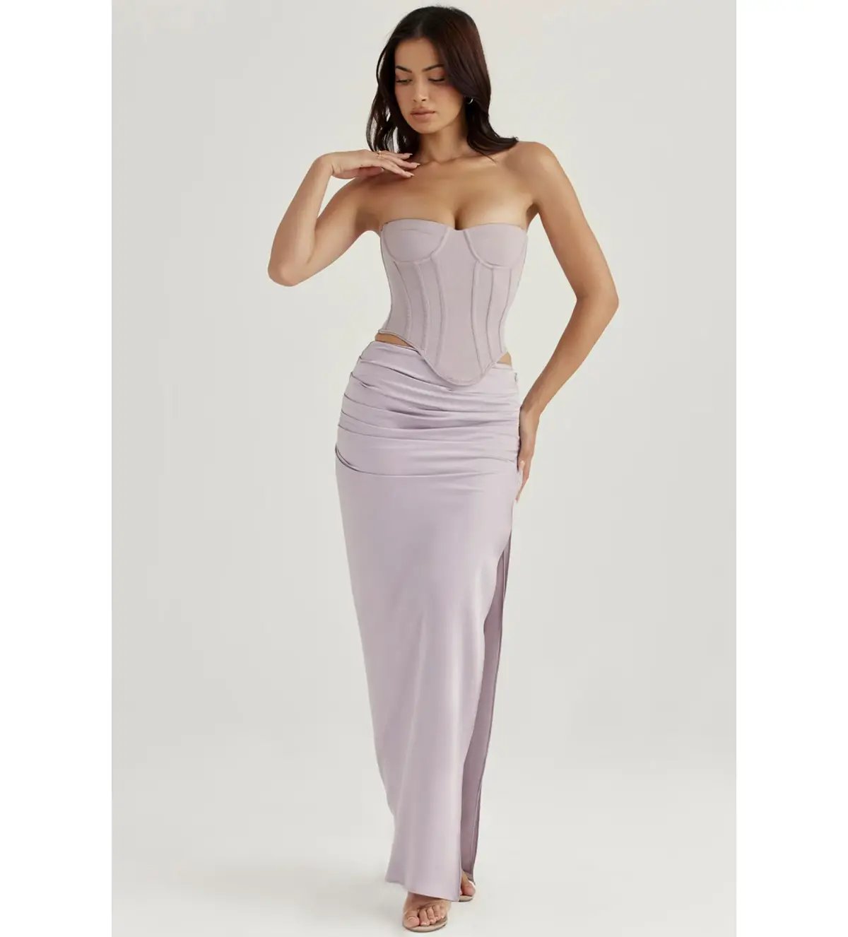 House of CB Half Underwired Corset and Jia Satin Gathered Maxi Skirt in Silver Size XS / AU 6 photo 2