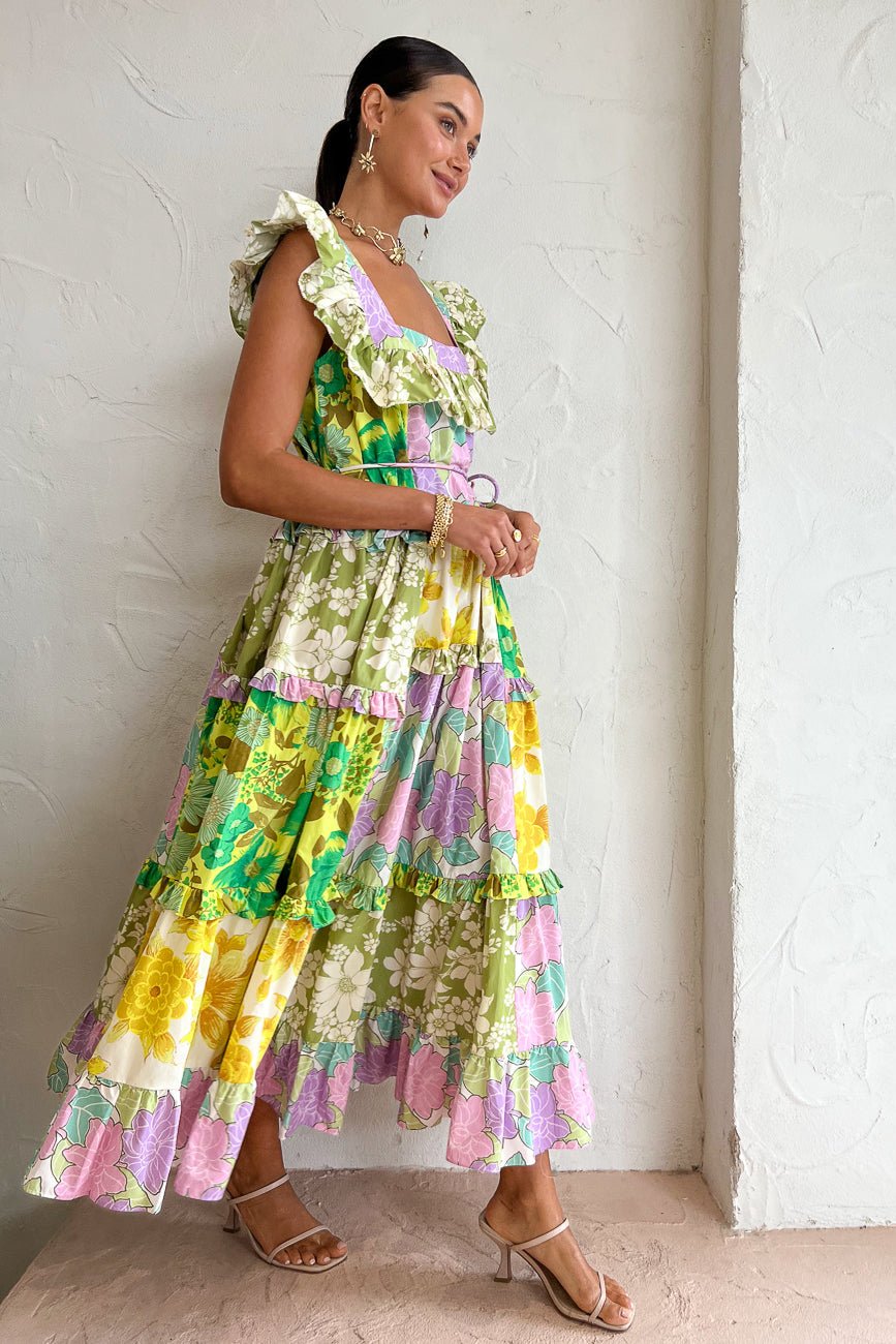 ALÉMAIS ELORA TIERED PATCHWORK MIDI DRESS - MULTI photo 7