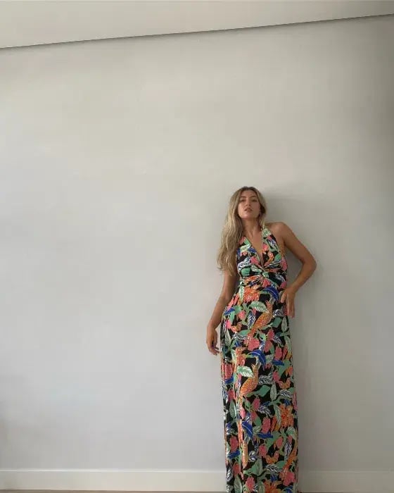 Karen Millen Bird Print Twist Waist Jersey Maxi Dress Multi XS / AU 6 photo 2
