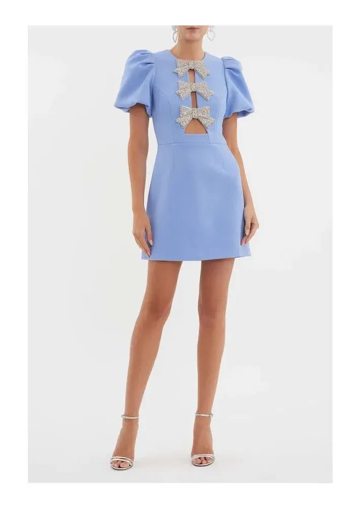 Rebecca Vallance Juliana Puff Sleeve Mini Dress Blue Size 12 photo 2