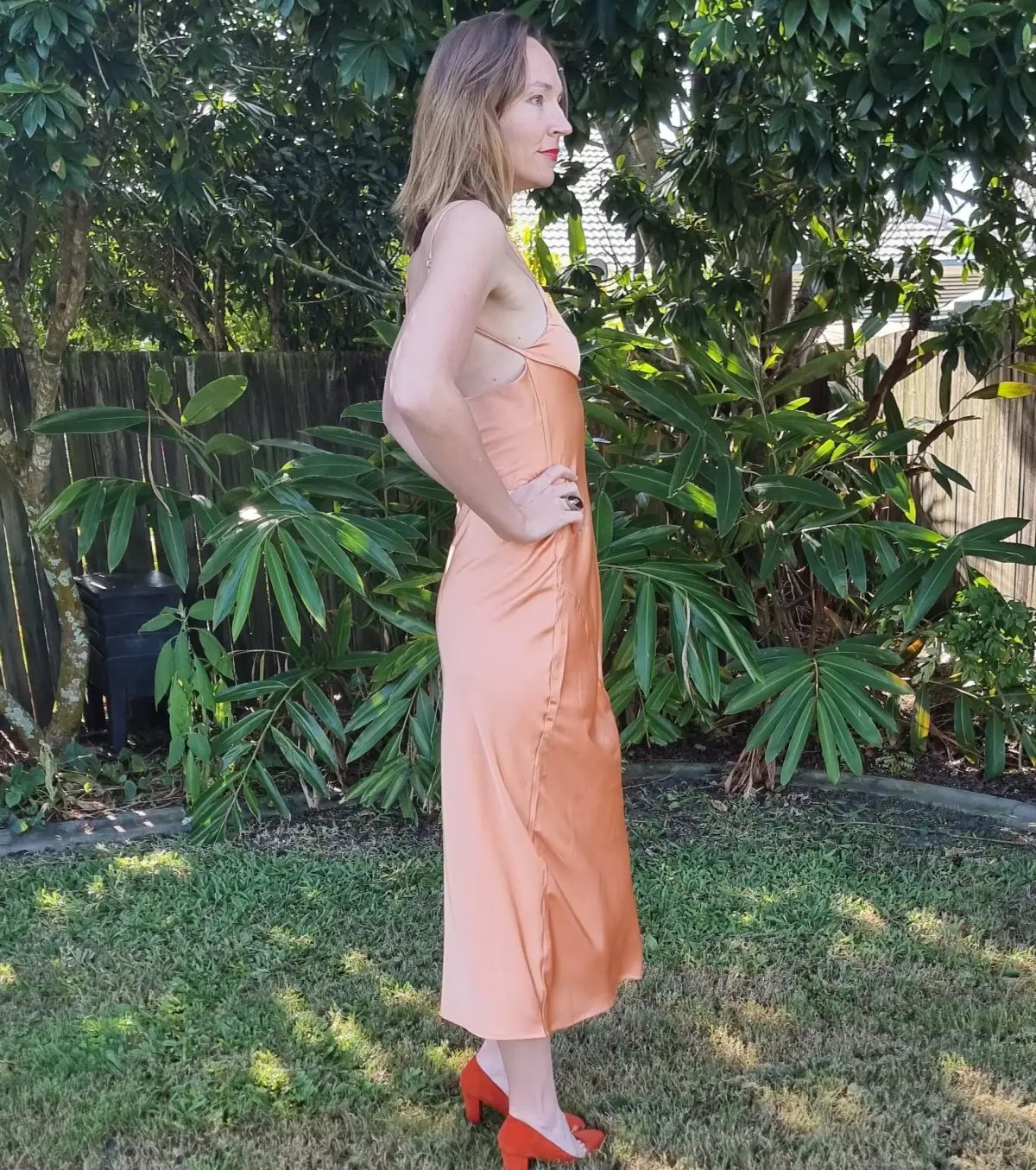 Dissh Greta Satin Midi Dress in Apricot Orange Size 10 photo 2