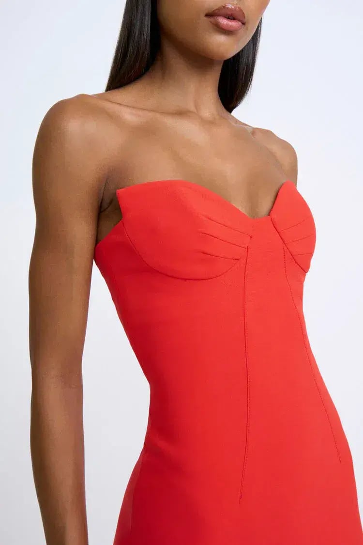 By Johnny Sahana Shell Shape Strapless Midi Dress Red Size 6 photo 5