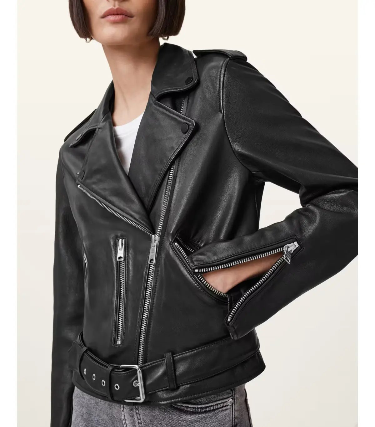 AllSaints Balfern Leather Biker Jacket Black Size AU 8 photo 2
