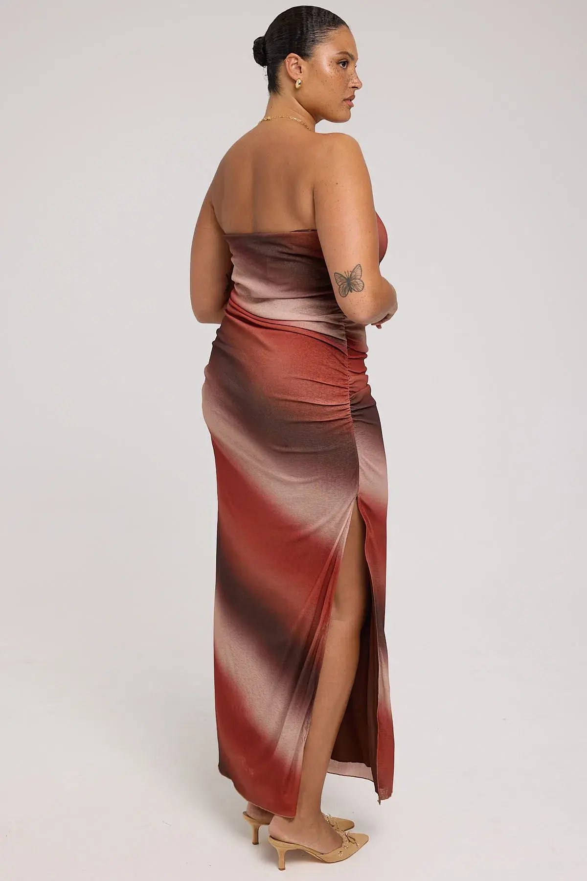 Perfect Stranger Superstition Mesh Maxi Dress Brown Print Size 8 photo 3