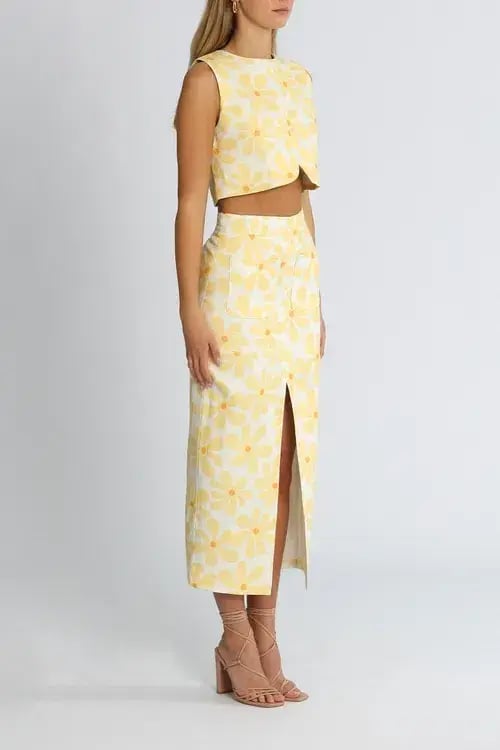 By Johnny Callie Sun Crop and Skirt Set Floral Yellow Size 10 photo 2