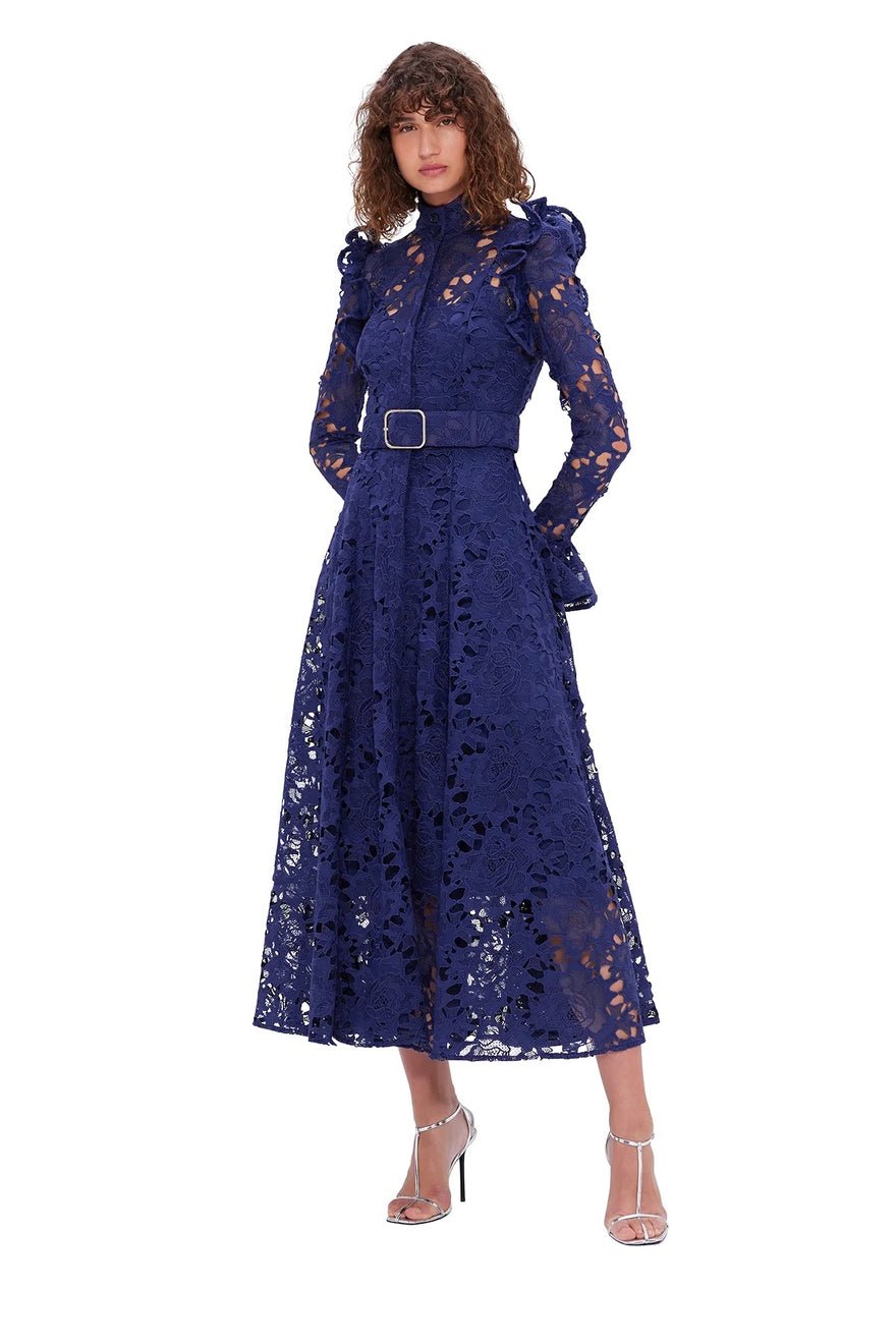 Leo Lin Aliyah Lace Butterfly Sleeve Midi Dress - Oxford Blue photo 4