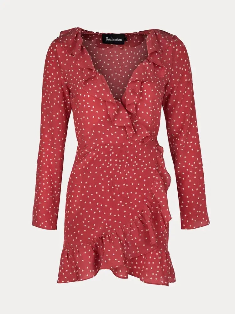 REALISATION PAR Alexandra Silk Wrap Dress Red Star Size M photo 3