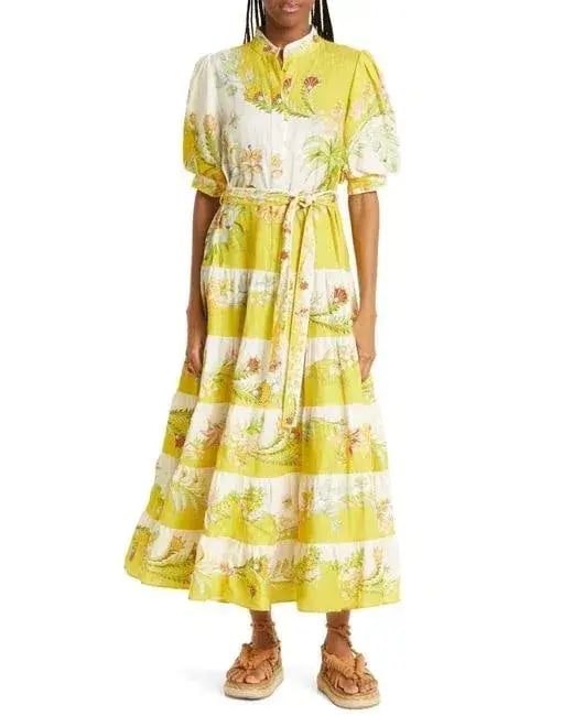 Alemais Ira Tiered Midi Dress Lemon/Cream Size AU 10 photo 10