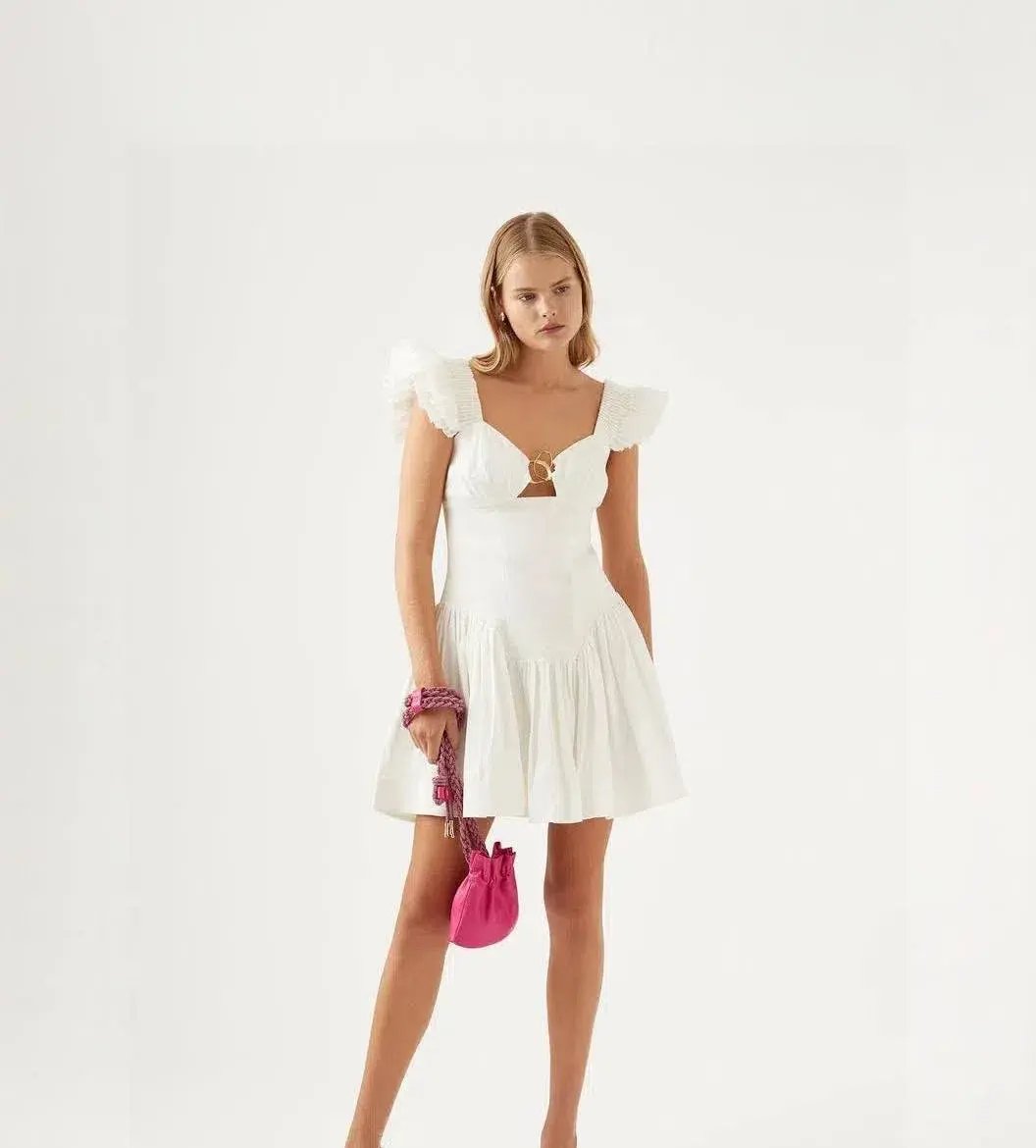 Aje Simone Frill Dress White Size 6 photo 2