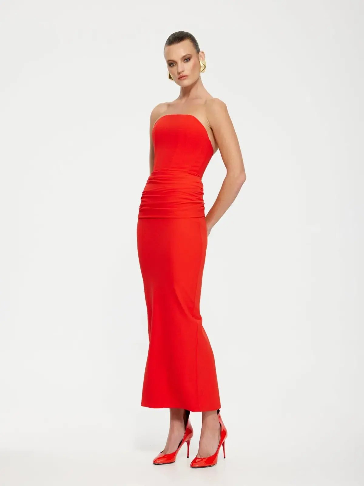 Effie Kats Astor Midi Dress Cherry Red Size 8 photo 2