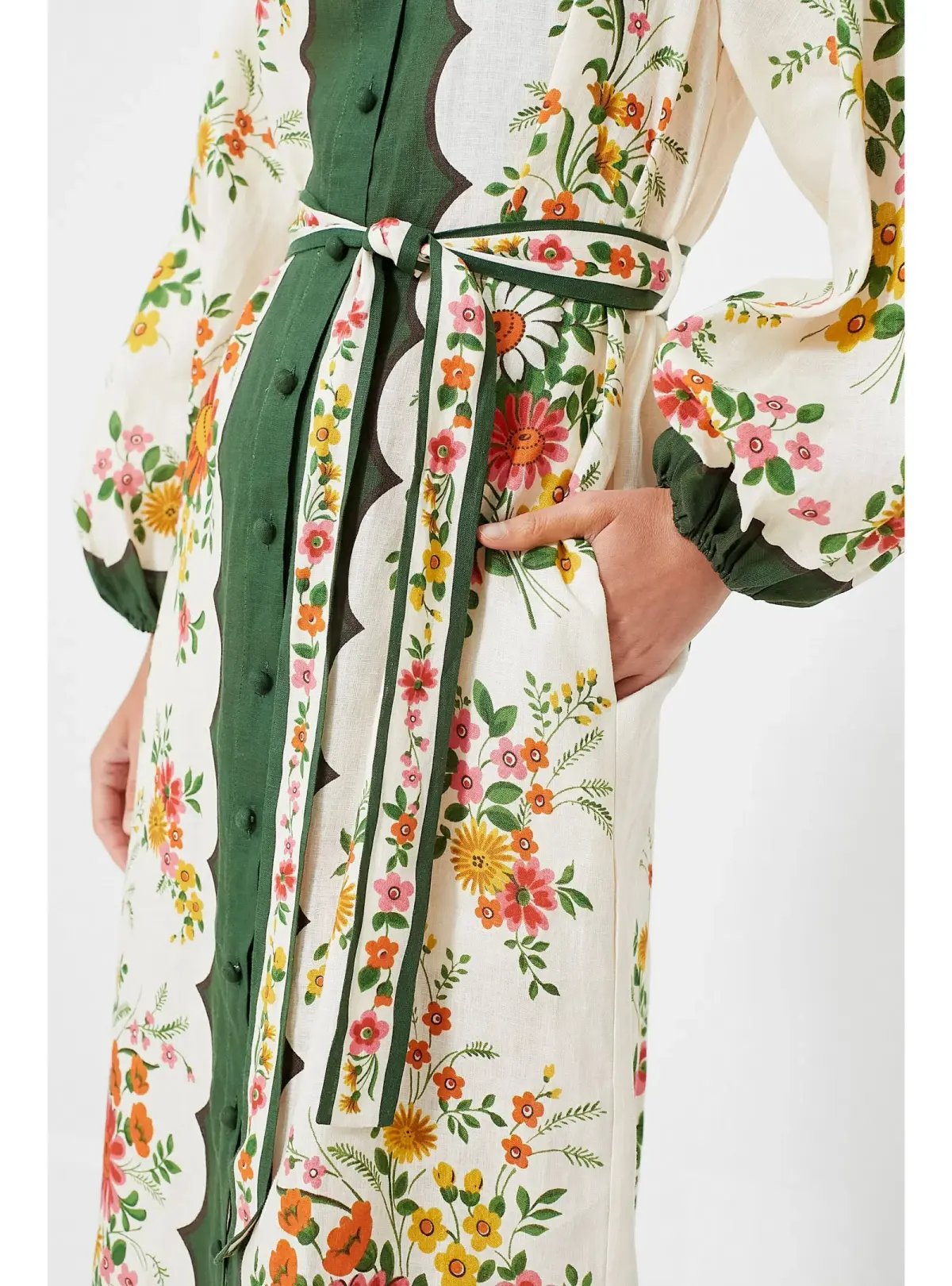 Alemais Elisabetta Belted Linen Midi Shirt Dress Floral Print Size AU 8 photo 3