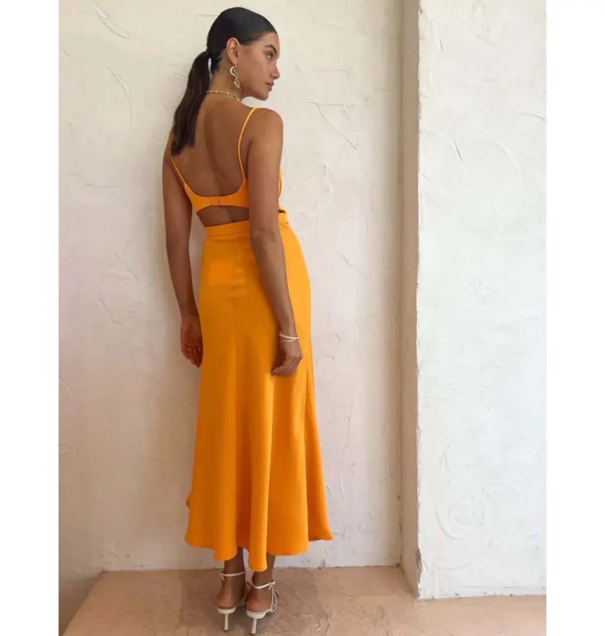 By Johnny Callia Wire Midi Dress In Apricot Orange Size AU 12 photo 5