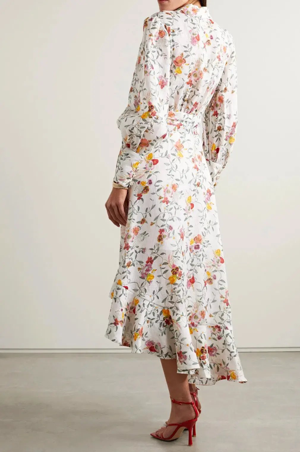 Zimmermann Asymmetric Midi Linen Wrap Dress Floral Size 2 / AU 12 photo 2