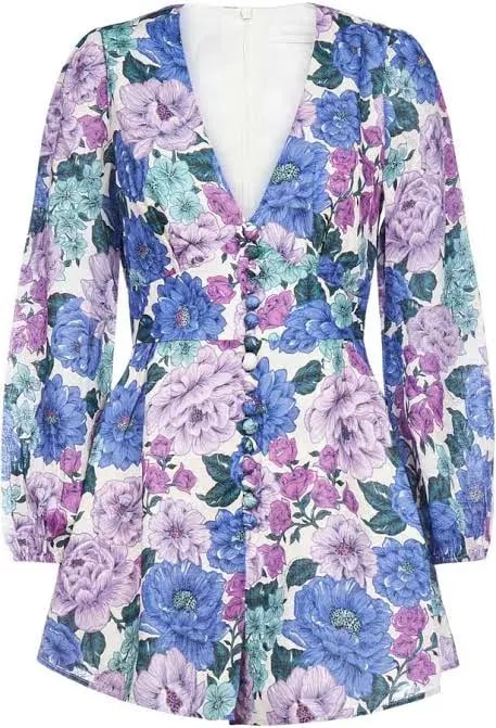 Zimmermann Poppy Plunge Playsuit Lilac Floral Print Size 0 / AU 8 photo 3