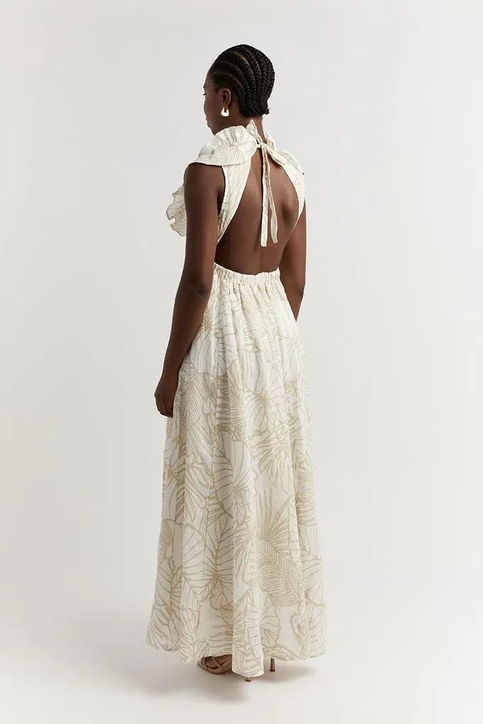 Dissh Malta Palm Frill Linen Maxi Dress Print Size 12 photo 3