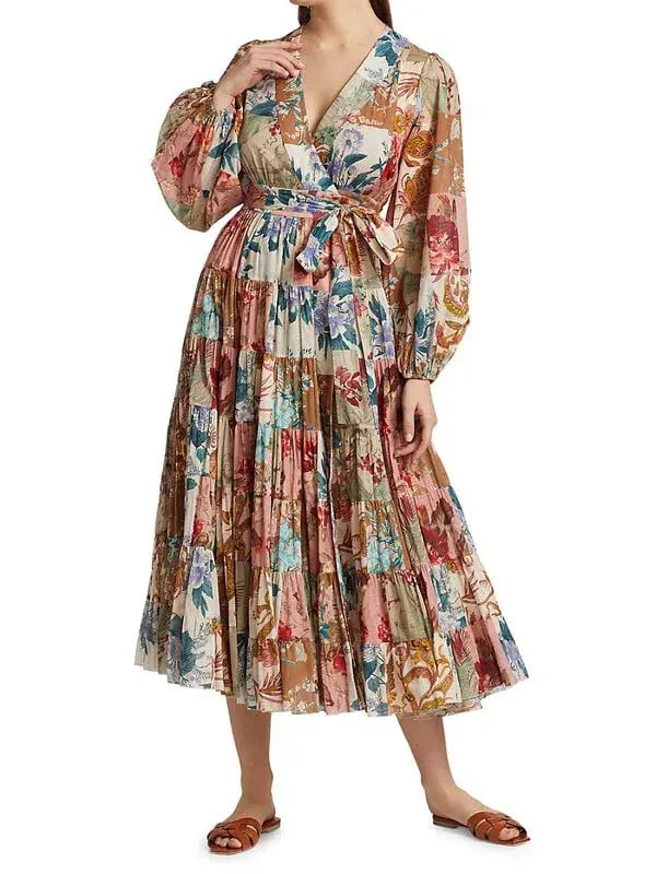 Zimmermann Cassia Patch Wrap Midi Dress Print Size 10 photo 3