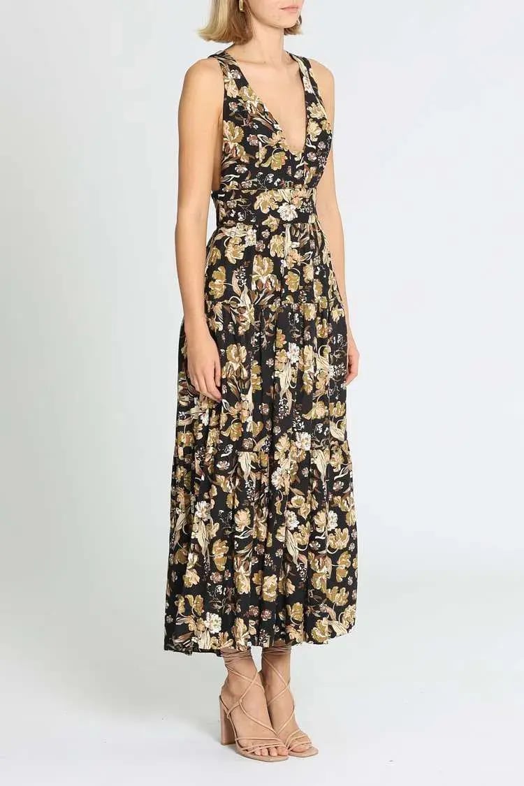 Shona Joy Palermo Plunged Low Back Midi Dress Multi Black Size 6 photo 2