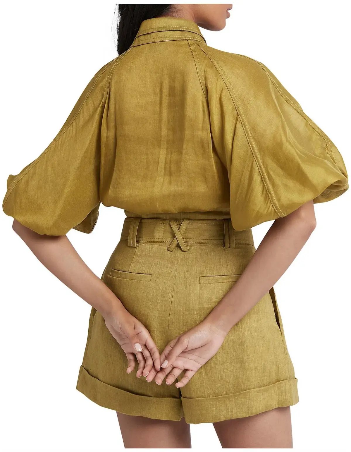 Aje Palms Puff Sleeve Shirt and Casabianca Tiered Skirt Set Yellow Size 10 photo 3