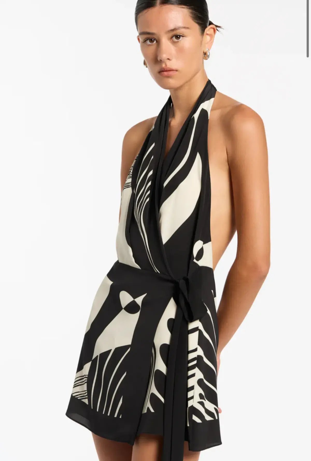 Sir The Label Realisme Wrap Halter Mini Dress Black Print Size 2 / AU 10 photo 2