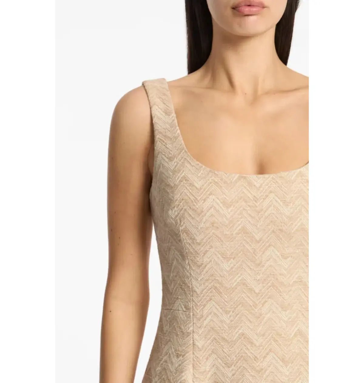 Carla Zampatti Summer Herringbone Fluted Midi Dress Beige Size AU 10 photo 4