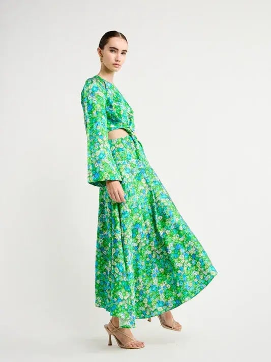 Alemais Cassandra Cut Out Midi Dress Turquoise Floral Size 10 AU photo 2