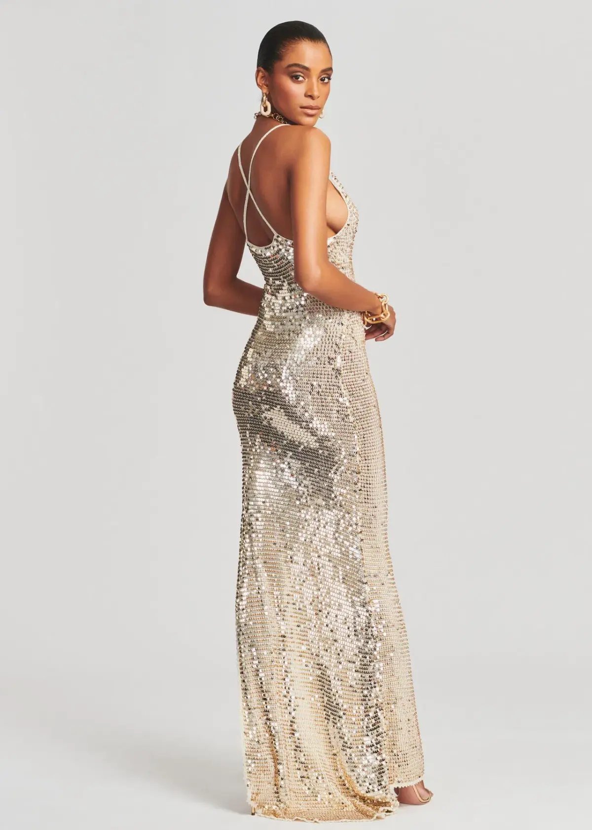 Retrofete Marie Sequin Crochet Dress Ivory Gold Sequin Size XS/S photo 3