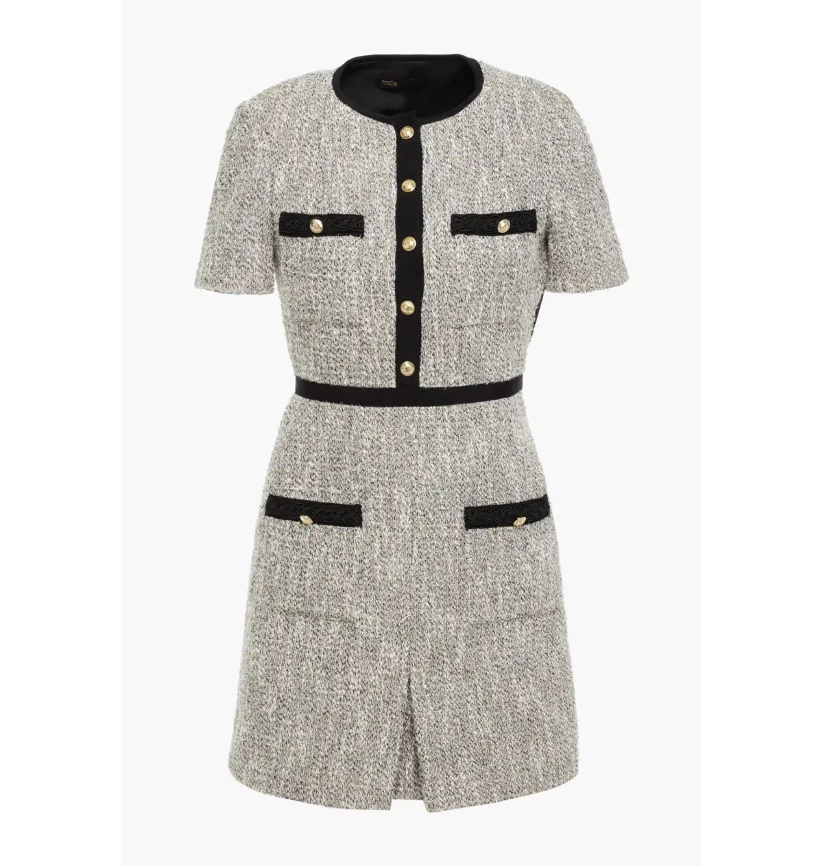 Maje Rinie Contrast Trimmed Tweed Mini Dress in Platinum Size AU 6 photo 3