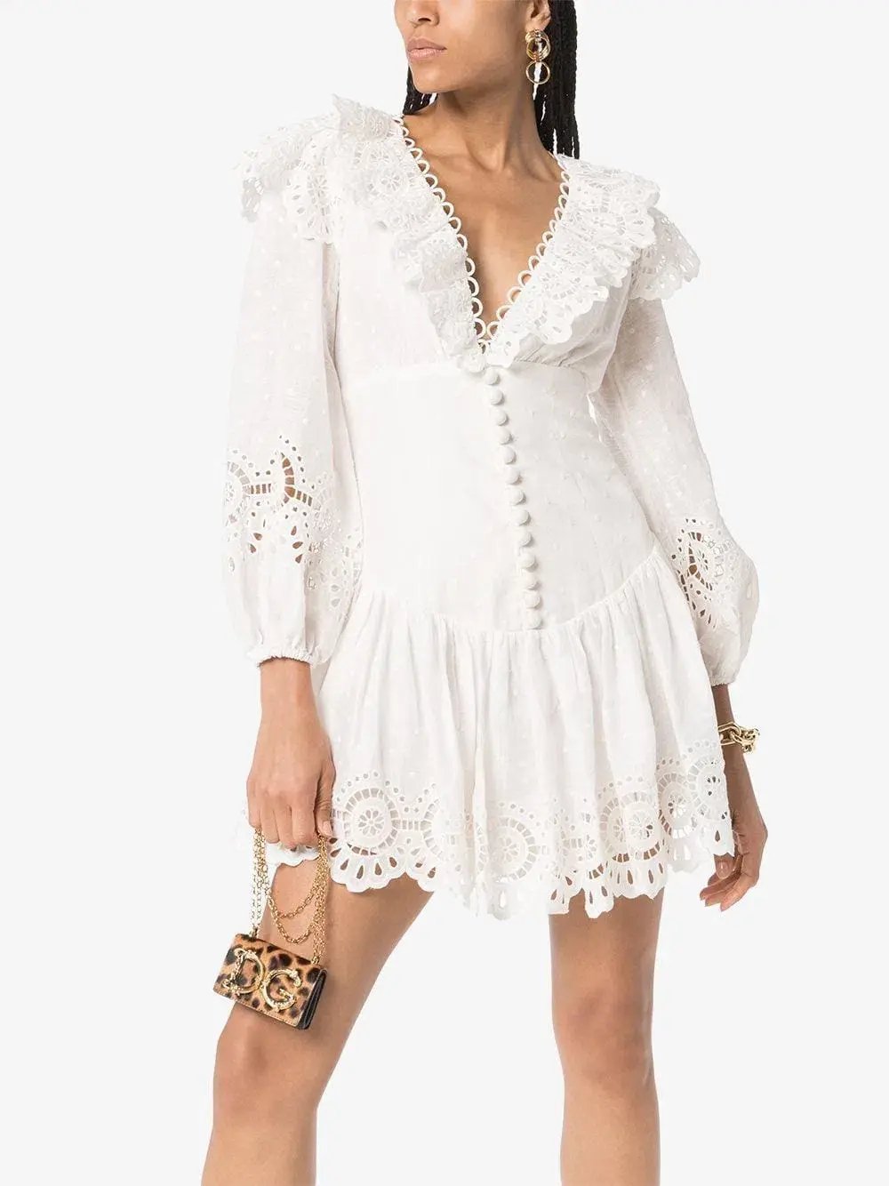 Zimmermann Bellitude Scallop Mini Dress in White Size 0 / Au 8 photo 2