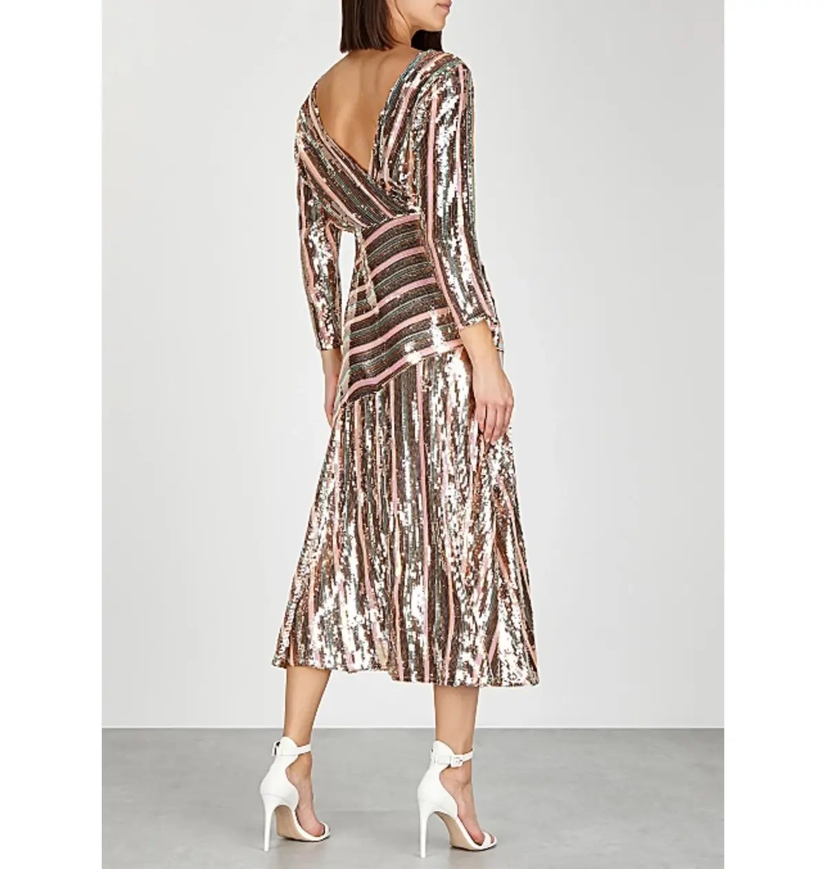 Rixo London Tyra Striped Sequined Crepe Midi Dress in Multi Size AU M photo 3