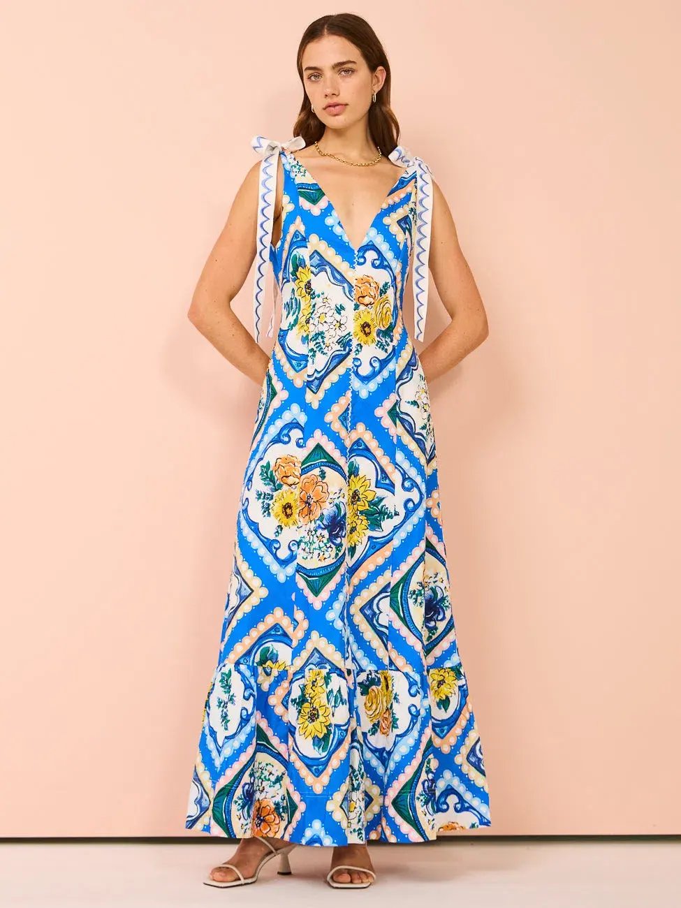 By Nicola Adoncia Tie Shoulder Maxi in Azure Floral Size 12 photo 2