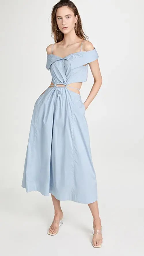 Jonathan Simkhai Ansley Cotton Poplin Midi Dress Cove Size L / Au 12-14 photo 5