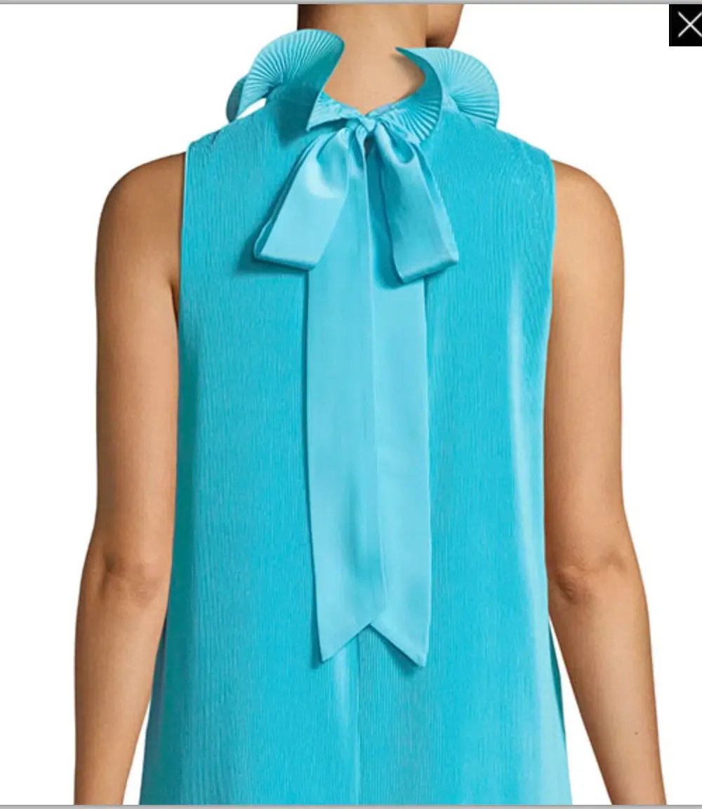 Tibi Camellia Pleated Colorblock Ruffle Dress Blue Size 4 photo 3