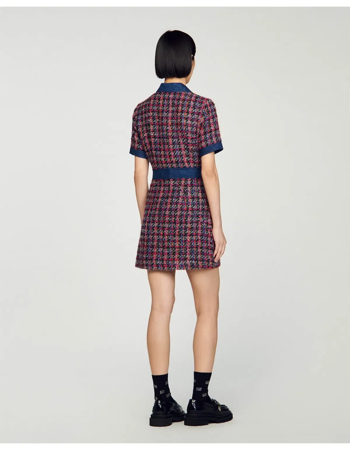 Sandro Denim Tweed Mini Dress Multi Size 12 AU photo 3