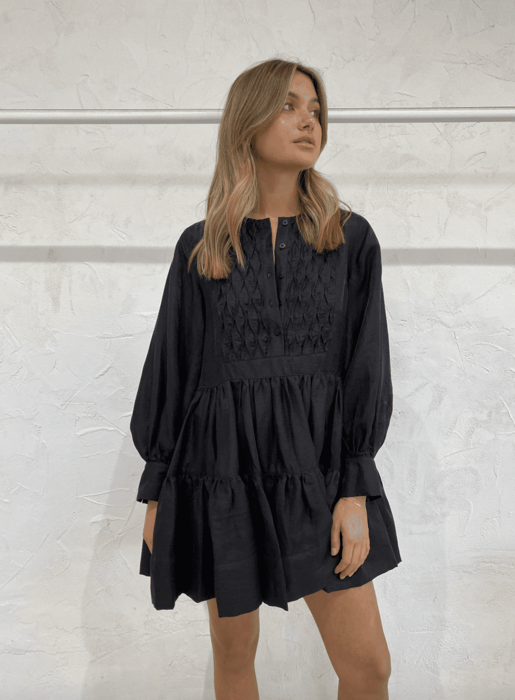 SHONA JOY Margaux Tuxedo Shirt Black Dress photo 4
