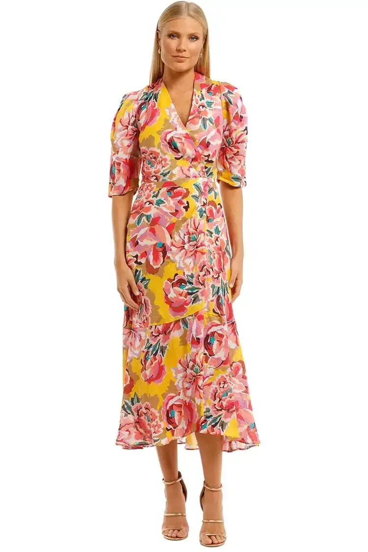 Ginger & Smart Flourish Wrap Dress in Yellow Floral Size 10 photo 4