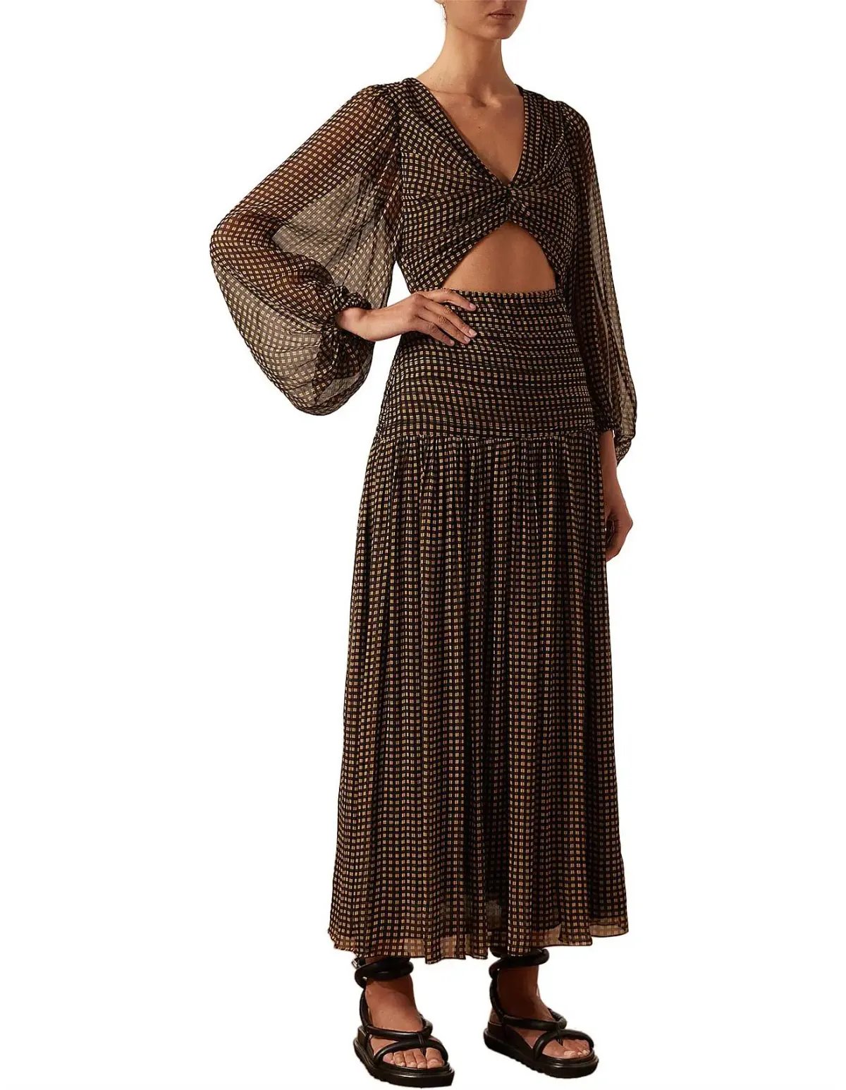 Shona Joy Sofia Ruched Cut Out Midi Dress Print Size 10 photo 3