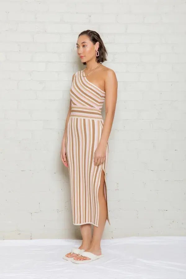 Opal Striped One Shoulder Knit Dress Multi Size M photo 5