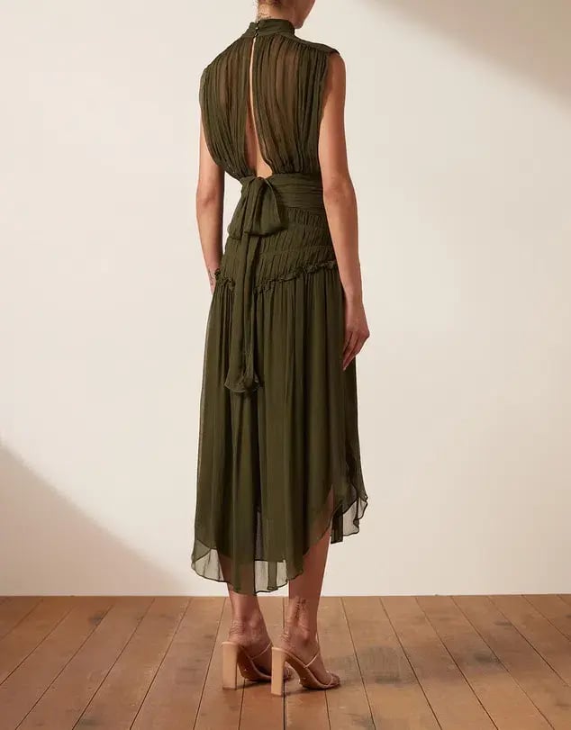 Shona Joy Safira Sleeveless Open Back Midi Dress in Olive Green Size 8 photo 3