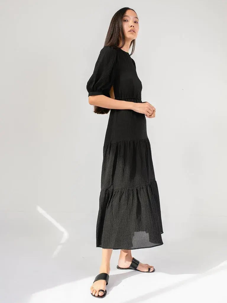 Sir The Label Indre Open Back Midi Dress Puff Sleeves Black Size 2 / Au 10 photo 2